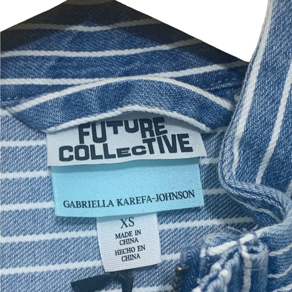 Future Collective Striped Peplum Denim Jacket  NWT - Picture 2 of 4